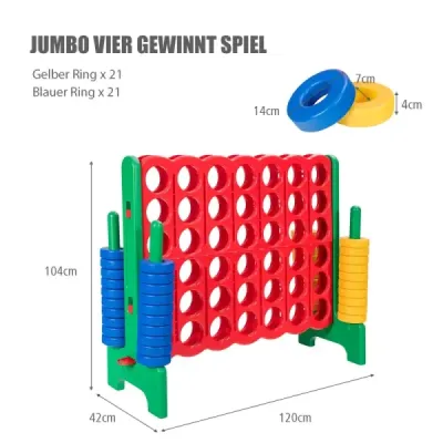 Match Four Game 4 Wins Game Board Set Four in a Row Game with 42 Jumbo Rings