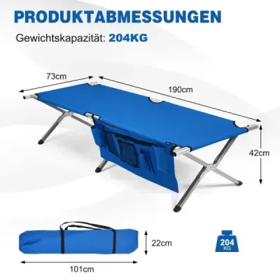 Kempingová postieľka kempingová posteľ skladacia postieľka ležadlo posteľ kempingová postieľka nosnosť do 204 kg 190 x 73 x 42cm modrá