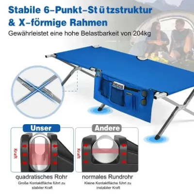 Kempingová postieľka kempingová posteľ skladacia postieľka ležadlo posteľ kempingová postieľka nosnosť do 204 kg 190 x 73 x 42cm modrá