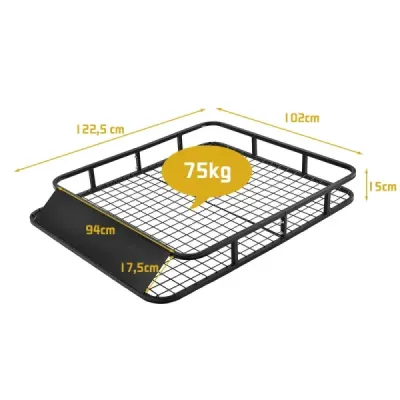 Univerzálny strešný nosič na batožinu do auta Oceľový strešný kôš 122,5 x 102 x 15 cm čierny