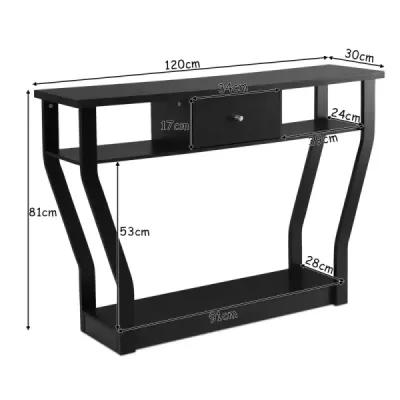 Konzolový stolík čierny Predsieňový stolík so zásuvkou a policou 120 x 30 x 81 cm čierny