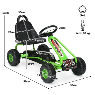 Motokára  s nastaviteľným sedadlom 4 kolesá Pedálové poháňané auto 92 x 50 x 53 cm zelená + čierna