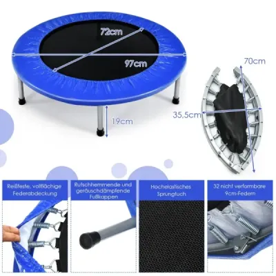 Trampolína 97 cm Mini skladacia trampolína Skladacia fitness trampolína modrá