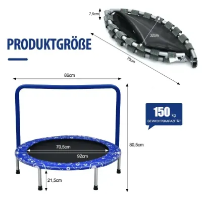 Detská trampolína mini trampolína skladacia trampolína pre batoľatá modrá + čierna