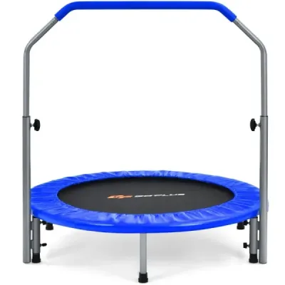 ?101 cm skladacia mini trampolína Fitness trampolína s výškovo nastaviteľnou rukoväťou Modrá + čierna