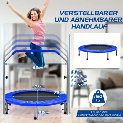 ?101 cm skladacia mini trampolína Fitness trampolína s výškovo nastaviteľnou rukoväťou Modrá + čierna