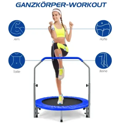 ?101 cm skladacia mini trampolína Fitness trampolína s výškovo nastaviteľnou rukoväťou Modrá + čierna