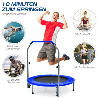 ?101 cm skladacia mini trampolína Fitness trampolína s výškovo nastaviteľnou rukoväťou Modrá + čierna