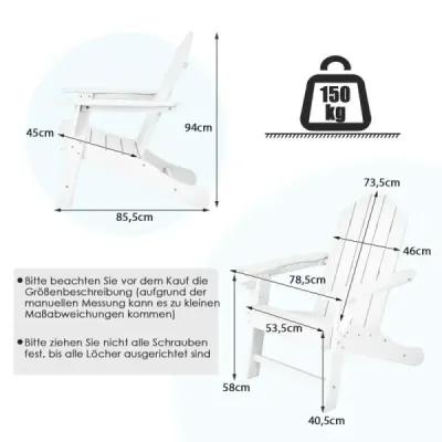 Kreslo Adirondack s držiakom na pohár Kreslo na terasu Kreslo na ohnisko 85,5 x 78,5 x 94 cm Biela