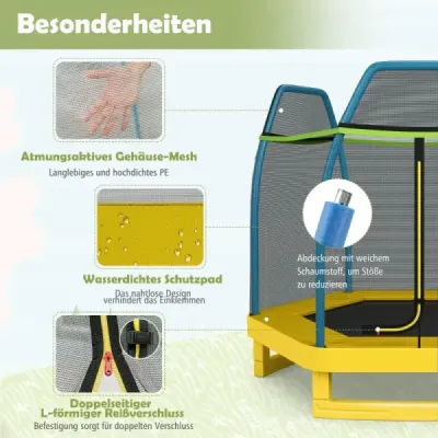 Detská trampolína do 150 kg s bezpečnostnou sieťou a pružinovým vankúšom 223 x 223 x 186 cm Modrá