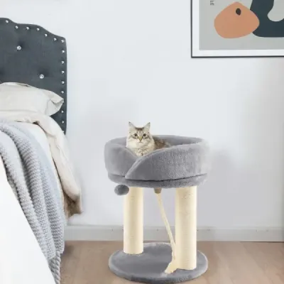 Cat Tree Škrabadlo pre mačky s mäkkým sedadlom Sisalová veža pre mačky Sivá