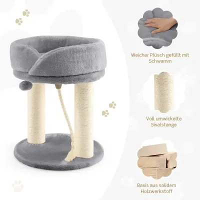 Cat Tree Škrabadlo pre mačky s mäkkým sedadlom Sisalová veža pre mačky Sivá