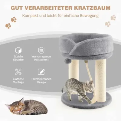 Cat Tree Škrabadlo pre mačky s mäkkým sedadlom Sisalová veža pre mačky Sivá