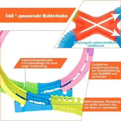 Sada svietiacej pretekárskej dráhy s 366 ks. Dráhové bloky Súprava na hranie s dráhou Farebná