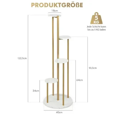 48" 4-vrstvový kovový stojan na rastliny so zlatým kovovým rámom bielej farby