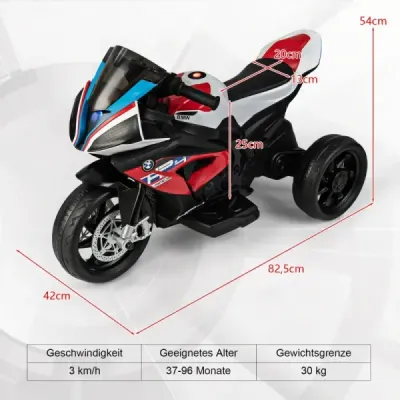 6V elektrická motorka s hudbou a svetlometom Trojkolesová motorka 82,5 x 42 x 54 cm červená