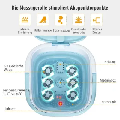 Masážna vaňa na nohy skladacia s diaľkovým ovládaním vírivá vaňa na nohy 42 x 40 x 24 cm modrá