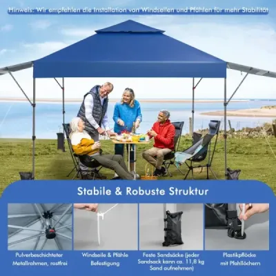 Stan na ochranu pred slnkom Pop-up stan s baldachýnom 300 x 537 x 270-290 cm Modrá