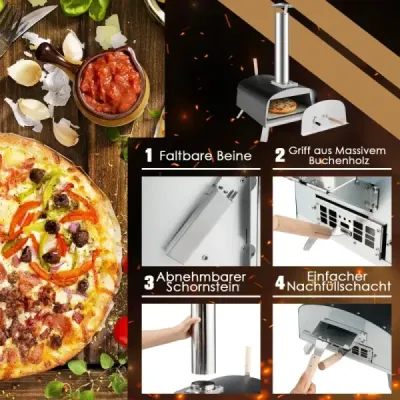 Prenosná vonkajšia pec na pizzu s drevom na dvore Pizza Maker Silver + Black