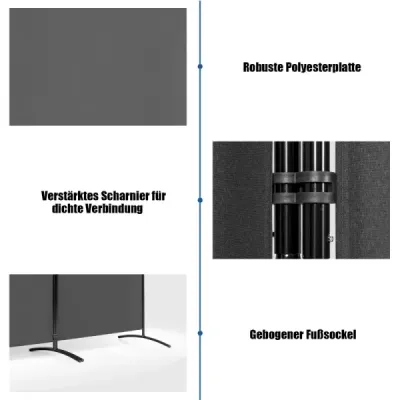 3-panelový rozdeľovač miestností Skladacia látková zástena na ochranu súkromia 260 x 183 cm sivá