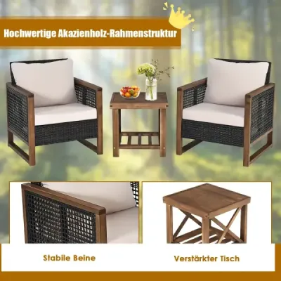 Sada 3 ratanových záhradných nábytkov Polyrattan Lounge Set s umývateľnými vankúšmi na sedenie Vonkajšia sedacia súprava