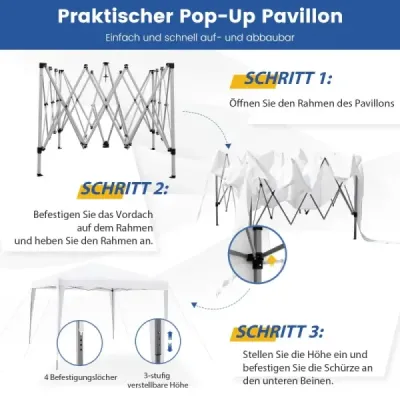 3 x 3 m pop-up pavilón plážový stan na vonkajšie použitie biely