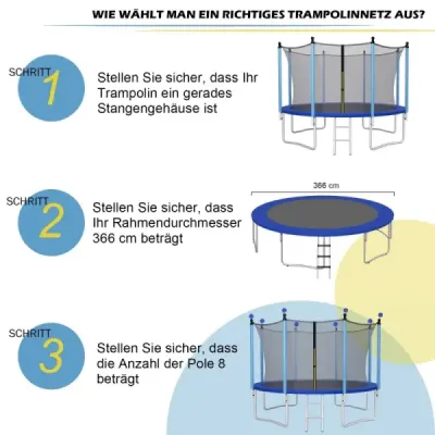 ?366 cm bezpečnostná sieť na trampolínu pre vnútorné záhradné trampolíny čierna