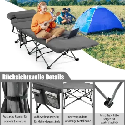 Kempingová posteľ Skladacia kempingová posteľ s matracom 185 cm x 65 cm x 41-53 cm Sivá