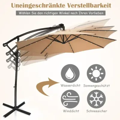 Slnečník s LED solárnym osvetlením Otočný konzolový slnečník do záhrady ? 300 cm Béžová