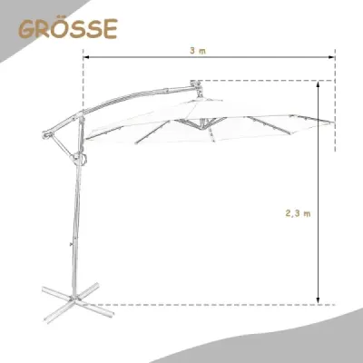 Slnečník s LED solárnym osvetlením Otočný konzolový slnečník do záhrady ? 300 cm Béžová