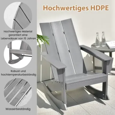 Hojdacie kreslo vonkajšie Adirondack záhradné kreslo z HDPE 93 x 55,5 x 90 cm sivá