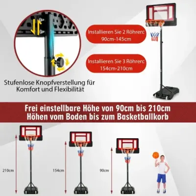 Basketbalový kôš pre deti Stojan na kôš odolný voči poveternostným vplyvom s nastaviteľnou výškou od 90 do 210 cm