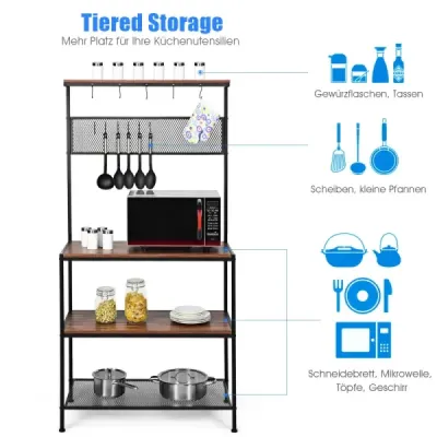 3-úrovňový kuchynský regál s 11 háčikmi a mriežkou Regál do mikrovlnnej rúry 84 x 39 x 171 cm