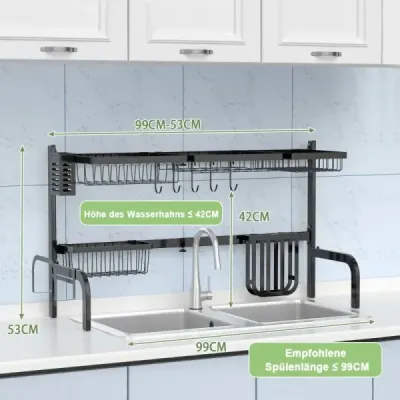 Drezový odkvapkávač Dvojposchodový odkvapkávač riadu nastaviteľná šírka 53-99 cm