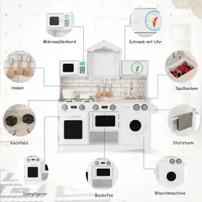 Detská kuchynka vrátane hracích doplnkov Hracia kuchynka s práčkou a mikrovlnnou rúrou 78 x 29 x 93 cm biela
