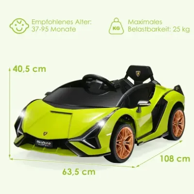 12V Lamborghini detské elektrické autíčko s 2,4G diaľkovým ovládaním Detské autíčko 3-5km/h s MP3 Zelené