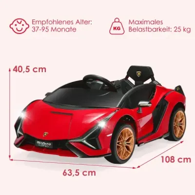 12V Lamborghini detské elektrické autíčko s 2,4G diaľkovým ovládaním Detské autíčko 3-5km/h s MP3 Červená