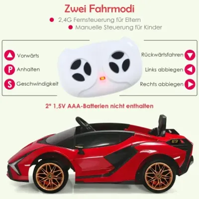 12V Lamborghini detské elektrické autíčko s 2,4G diaľkovým ovládaním Detské autíčko 3-5km/h s MP3 Červená