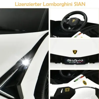 12V Lamborghini detské elektrické autíčko s 2,4G diaľkovým ovládaním Detské autíčko 3-5km/h s MP3 Biela