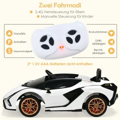 12V Lamborghini detské elektrické autíčko s 2,4G diaľkovým ovládaním Detské autíčko 3-5km/h s MP3 Biela