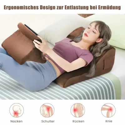 Sada klinových vankúšov ergonomický chrbtový vankúš s bočnými vreckami a prateľným poťahom podporný vankúš na krk 47,5 x 23,5 x 54 cm hnedý