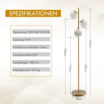 3-svetelná stojacia lampa s praktickým nožným spínačom a päticou žiarovky E27 Lampa na čítanie