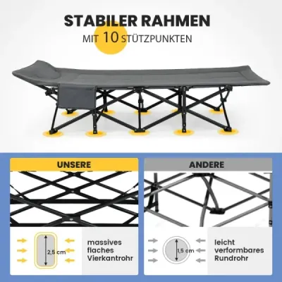 Skladacia kempingová postieľka s bočným vreckom Kempingová posteľ s nosnosťou do 200 kg Posteľ pre hostí Sivá