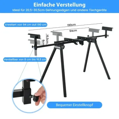 Skladací stojan na pokosovú pílu Univerzálny stojan na pílu s možnosťou predĺženia 111 x 65 x 83-91,5 cm čierny