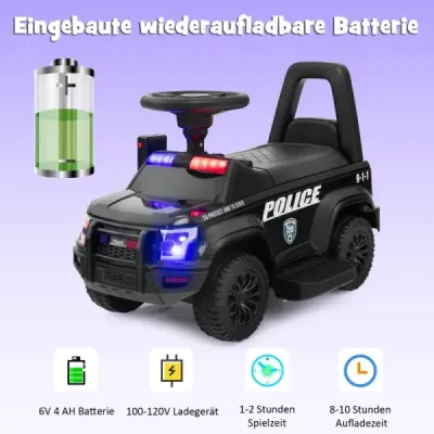 Policajné auto pre deti so 6 V batériou detské vozidlo s megafónom 62 x 44 x 43 cm čierne