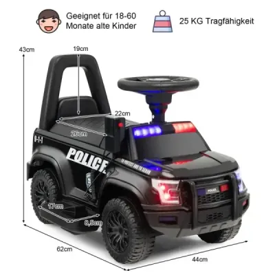 Policajné auto pre deti so 6 V batériou detské vozidlo s megafónom 62 x 44 x 43 cm čierne