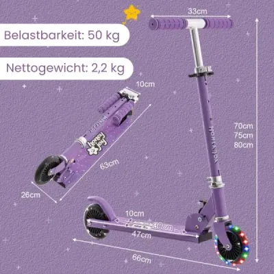 Detská kolobežka na 2 kolesách so stojanom na blikajúce kolesá a hračkou pre batoľatá