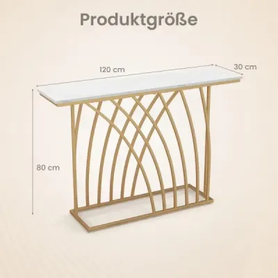 Úzky konzolový stolík s mramorovým vzhľadom a geometrickým kovovým rámom 120 x 30 x 80 cm