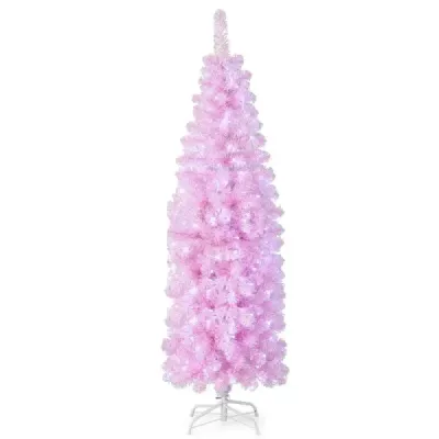 180 cm umelý vianočný stromček s 250 studenými bielymi LED diódami Slim Christmas Tree Pink