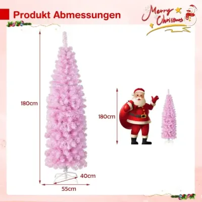 180 cm umelý vianočný stromček s 250 studenými bielymi LED diódami Slim Christmas Tree Pink